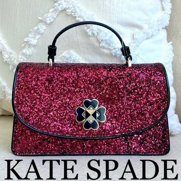 KATE SPADE Odette GLITTER MINI top handle crossbody bag blkcherry - Picture 1 of 17